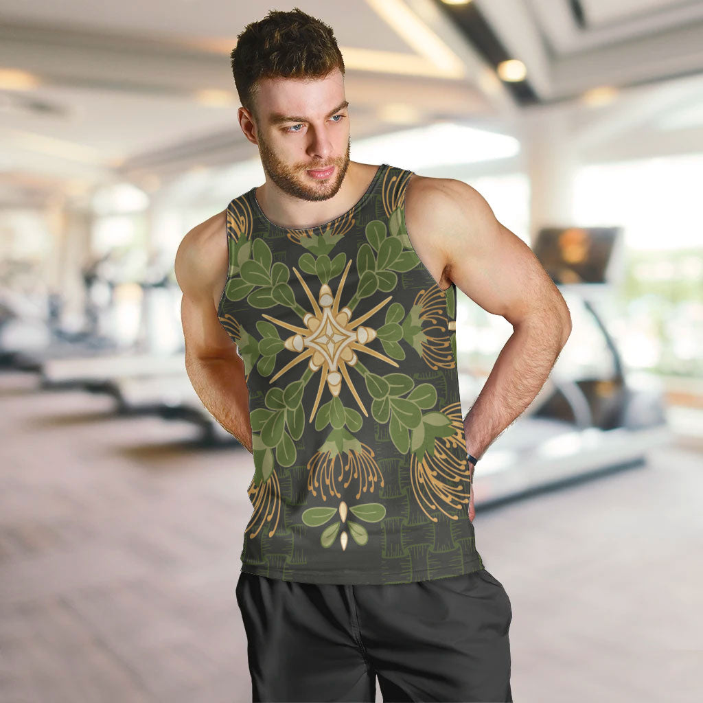 Hawaii Ohia Lehua Squares Men Tank Top Hawaiian Quilt Inspired Floral Pattern