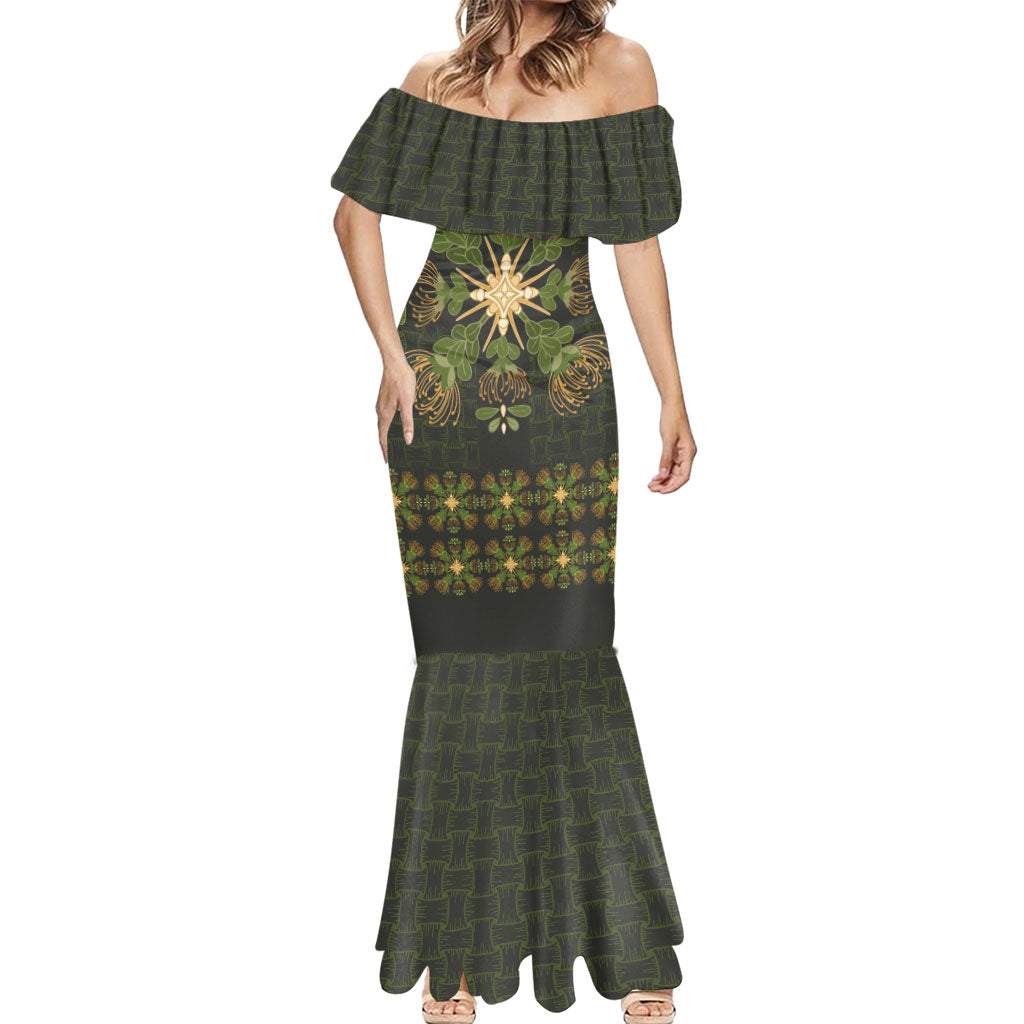 Hawaii Ohia Lehua Squares Mermaid Dress Hawaiian Quilt Inspired Floral Pattern