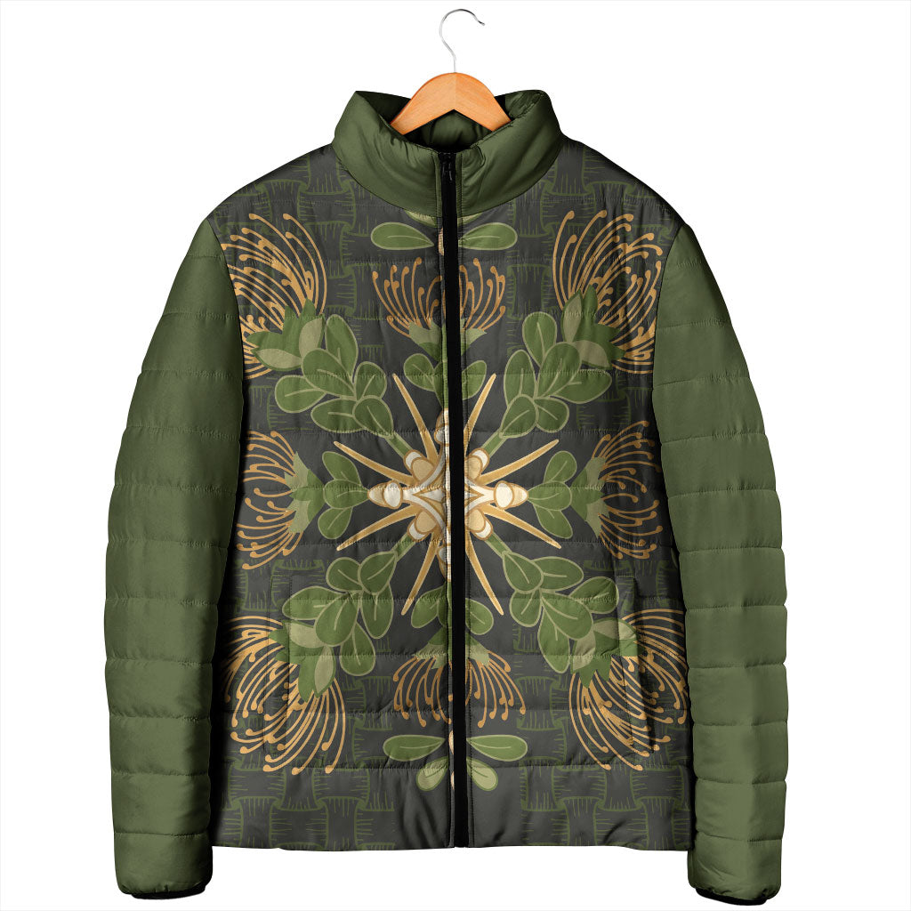 Hawaii Ohia Lehua Squares Padded Jacket Hawaiian Quilt Inspired Floral Pattern