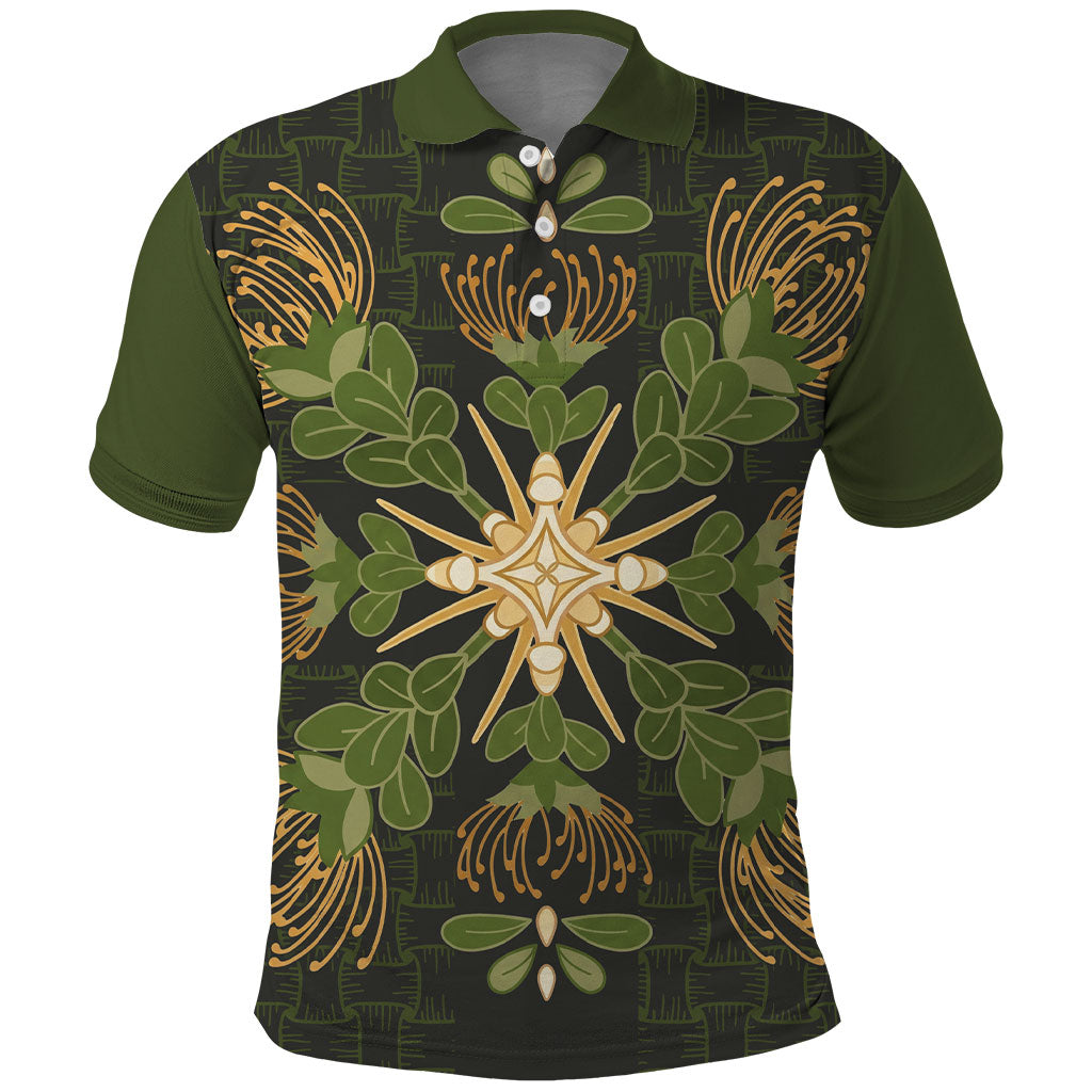 Hawaii Ohia Lehua Squares Polo Shirt Hawaiian Quilt Inspired Floral Pattern LT9 Green - Polynesian Pride