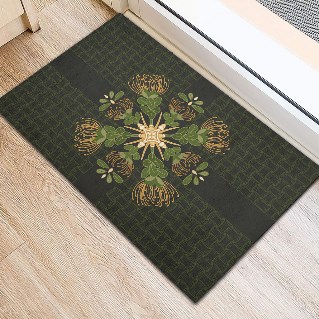 Hawaii Ohia Lehua Squares Rubber Doormat Hawaiian Quilt Inspired Floral Pattern