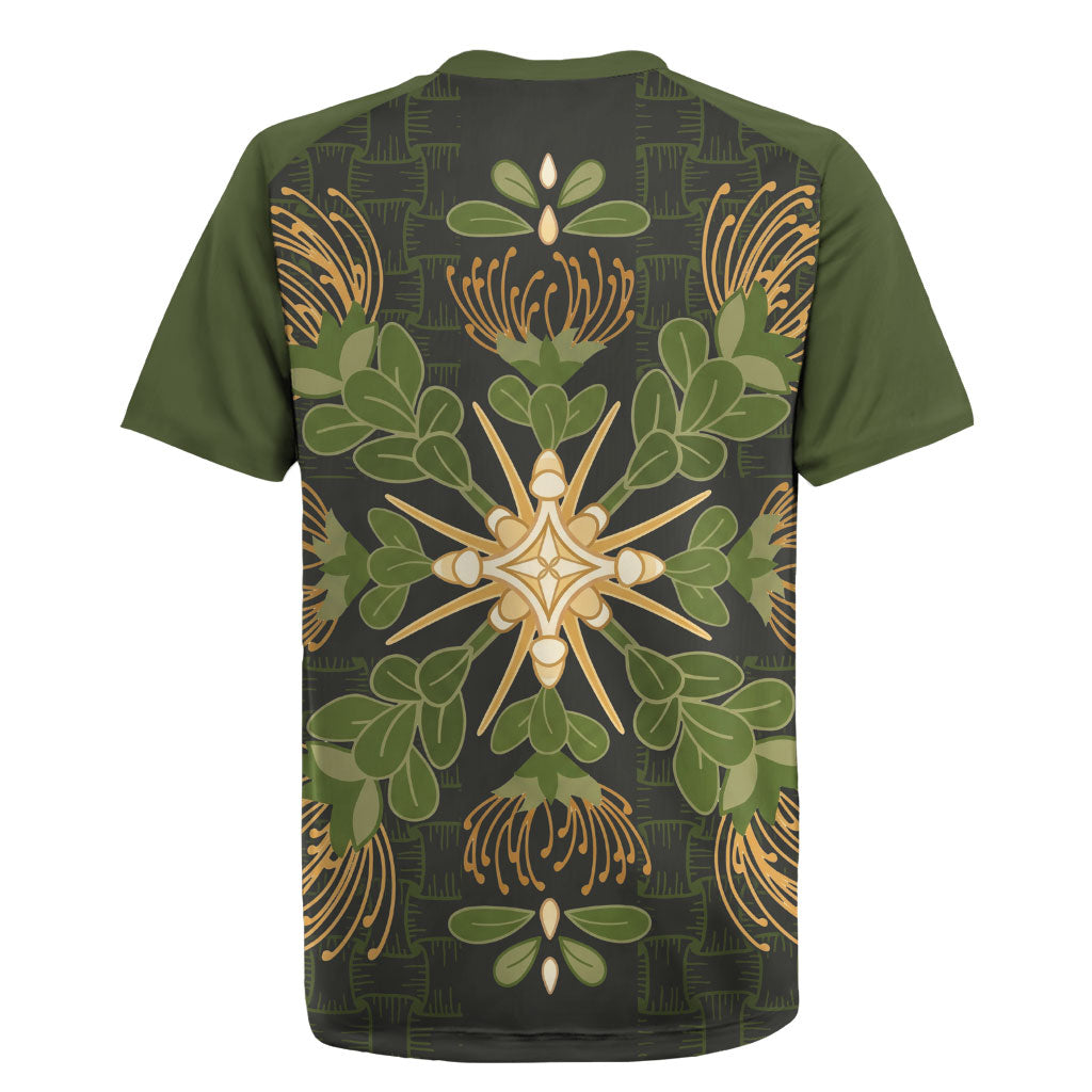 Hawaii Ohia Lehua Squares Rugby Jersey Hawaiian Quilt Inspired Floral Pattern