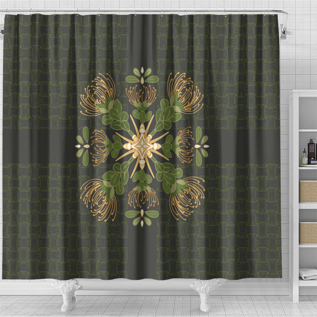 Hawaii Ohia Lehua Squares Shower Curtain Hawaiian Quilt Inspired Floral Pattern
