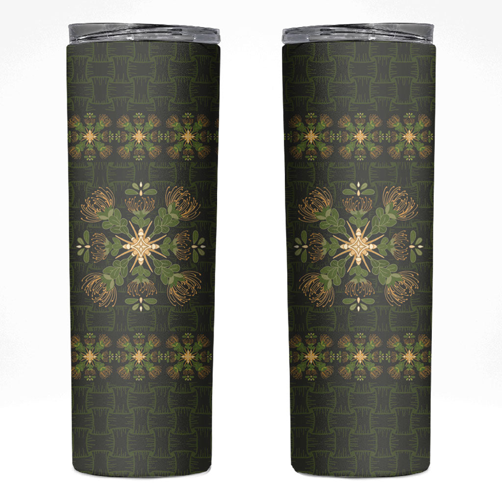 Hawaii Ohia Lehua Squares Skinny Tumbler Hawaiian Quilt Inspired Floral Pattern