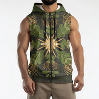 Hawaii Ohia Lehua Squares Sleeveless Zip Hoodie Hawaiian Quilt Inspired Floral Pattern