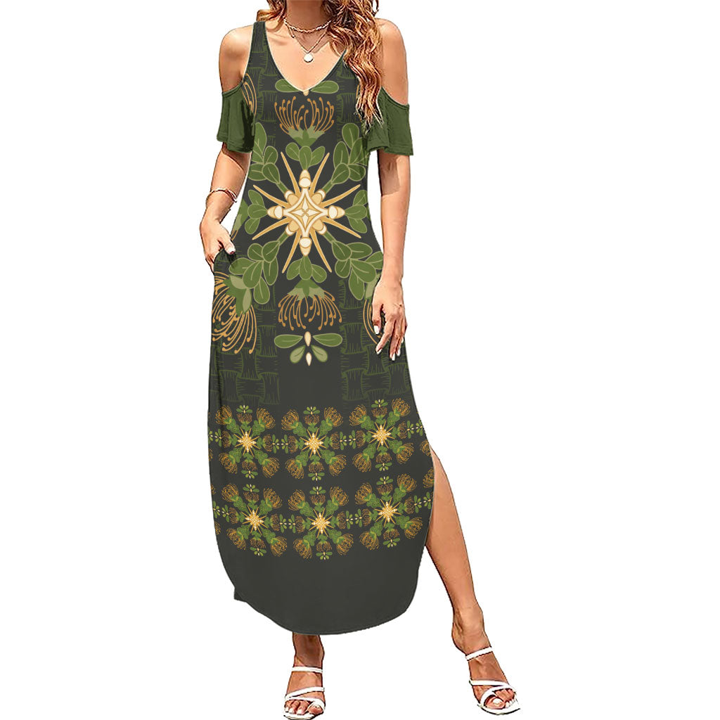 Hawaii Ohia Lehua Squares Summer Maxi Dress Hawaiian Quilt Inspired Floral Pattern