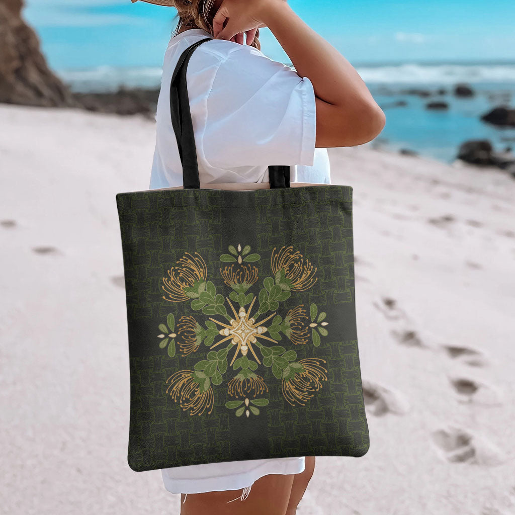 Hawaii Ohia Lehua Squares Tote Bag Hawaiian Quilt Inspired Floral Pattern