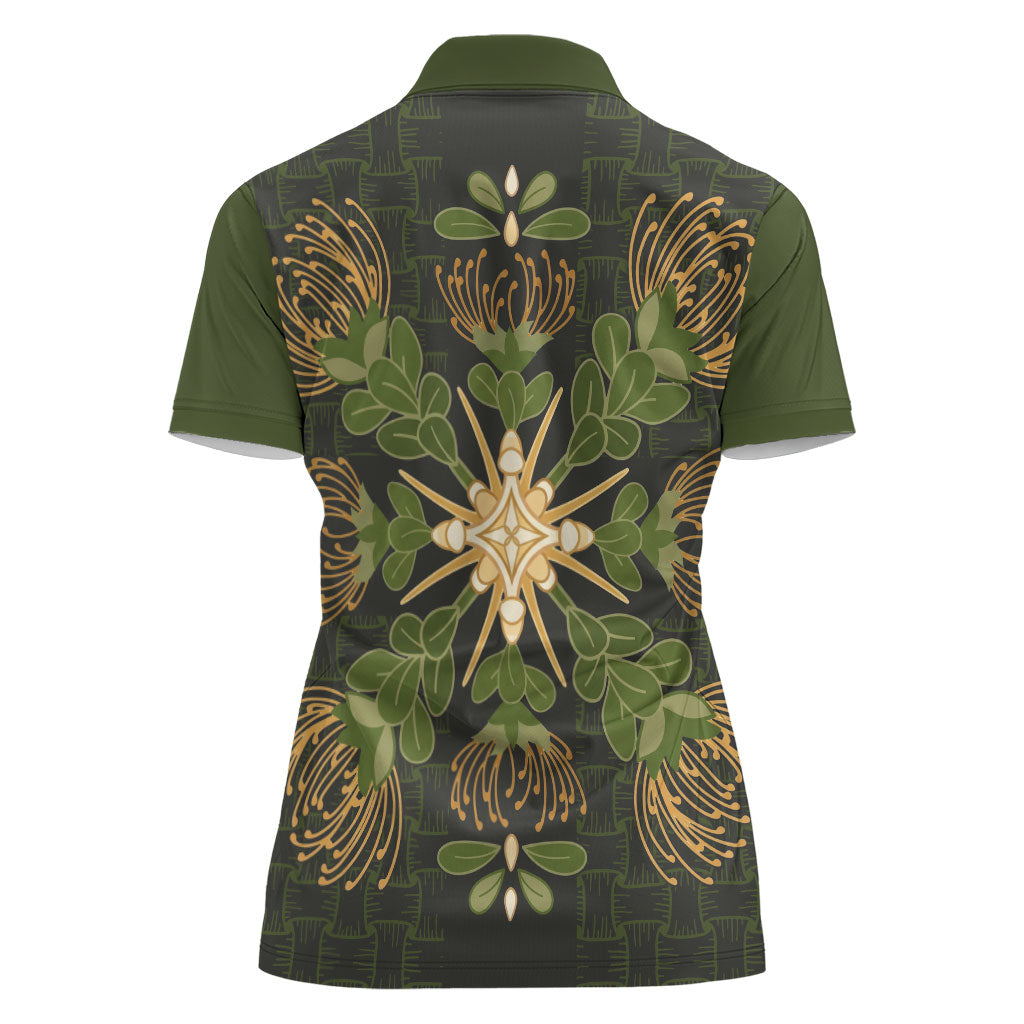 Hawaii Ohia Lehua Squares Women Polo Shirt Hawaiian Quilt Inspired Floral Pattern