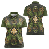 Hawaii Ohia Lehua Squares Women Polo Shirt Hawaiian Quilt Inspired Floral Pattern