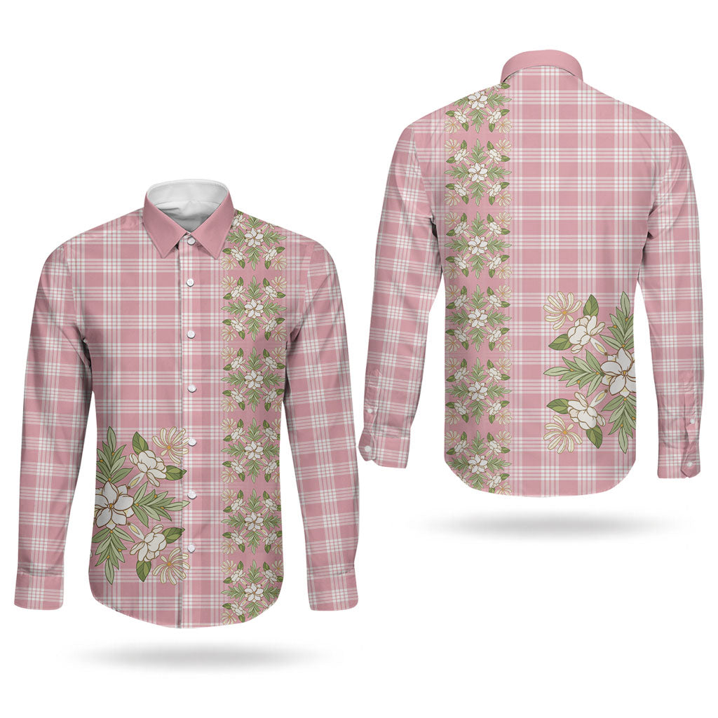 Akala Hamele Hawai'i Palaka Squares Maile Leaf Couples Matching Summer Maxi Dress and Long Sleeve Button Shirt Flowers Hawaiian Quilt Patterns