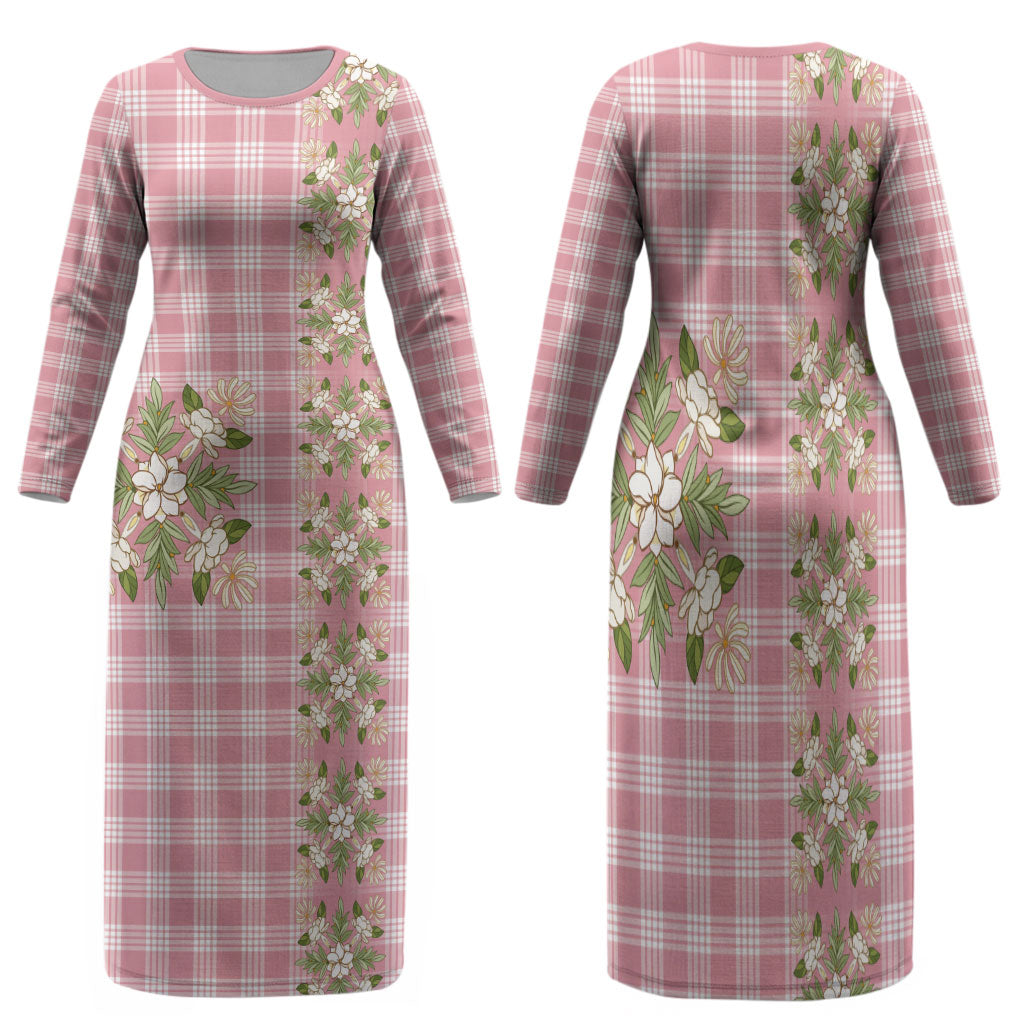 Akala Hamele Hawai'i Palaka Squares Maile Leaf Family Matching Long Sleeve Bodycon Dress and Hawaiian Shirt Flowers Hawaiian Quilt Patterns