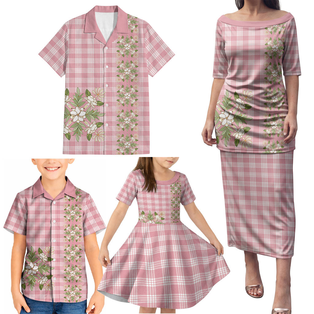 Akala Hamele Hawai'i Palaka Squares Maile Leaf Family Matching Puletasi and Hawaiian Shirt Flowers Hawaiian Quilt Patterns