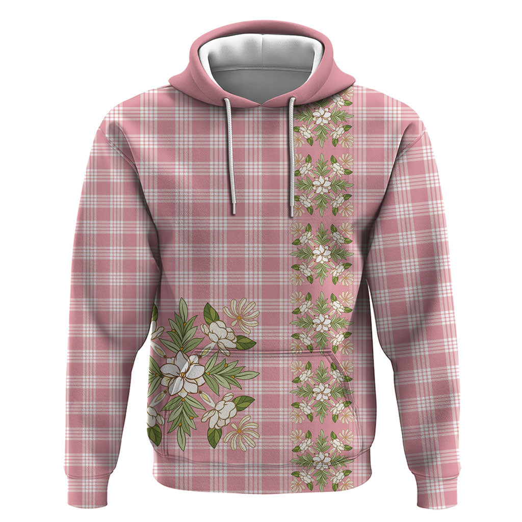Akala Hamele Hawai'i Palaka Squares Maile Leaf Hoodie Flowers Hawaiian Quilt Patterns LT9 Pullover Hoodie Dusty Rose - Polynesian Pride