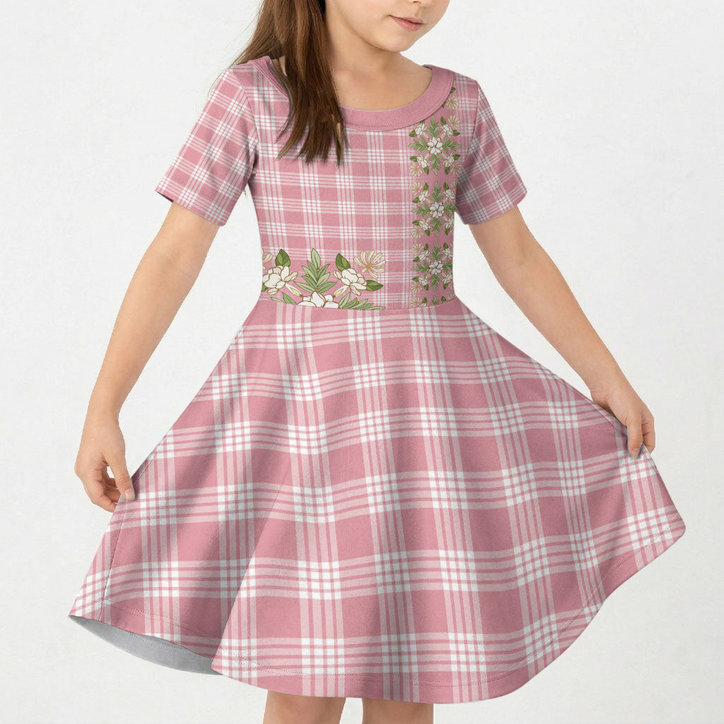 Akala Hamele Hawai'i Palaka Squares Maile Leaf Kid Short Sleeve Dress Flowers Hawaiian Quilt Patterns