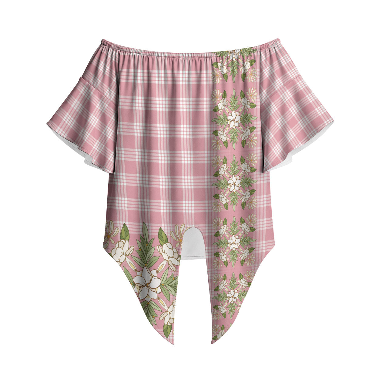 Akala Hamele Hawai'i Palaka Squares Maile Leaf Off Shoulder Wrap Waist Top Flowers Hawaiian Quilt Patterns LT9 Dusty Rose - Polynesian Pride