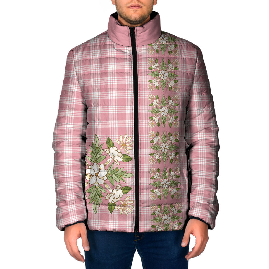 Akala Hamele Hawai'i Palaka Squares Maile Leaf Padded Jacket Flowers Hawaiian Quilt Patterns LT9 Men Dusty Rose - Polynesian Pride