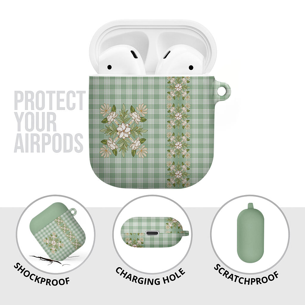 Liko Kukui Hawai'i Palaka Squares Maile Leaf AirPods Case Flowers Hawaiian Quilt Patterns