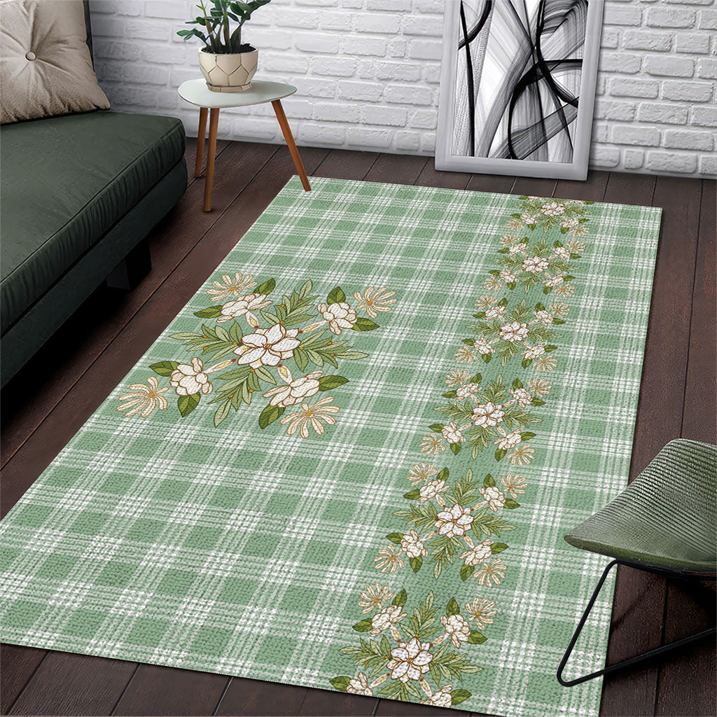 Liko Kukui Hawai'i Palaka Squares Maile Leaf Area Rug Flowers Hawaiian Quilt Patterns LT9 Sage Green - Polynesian Pride