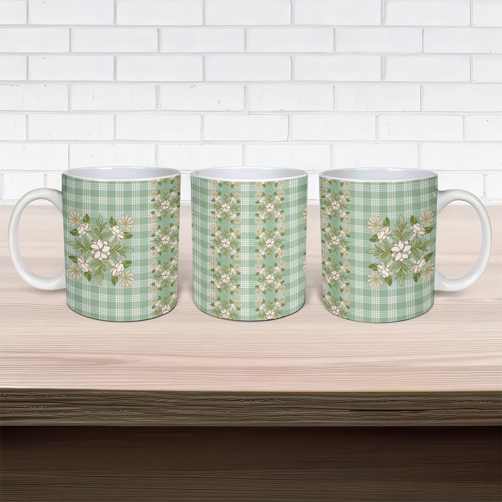 Liko Kukui Hawai'i Palaka Squares Maile Leaf Ceramic Mug Flowers Hawaiian Quilt Patterns