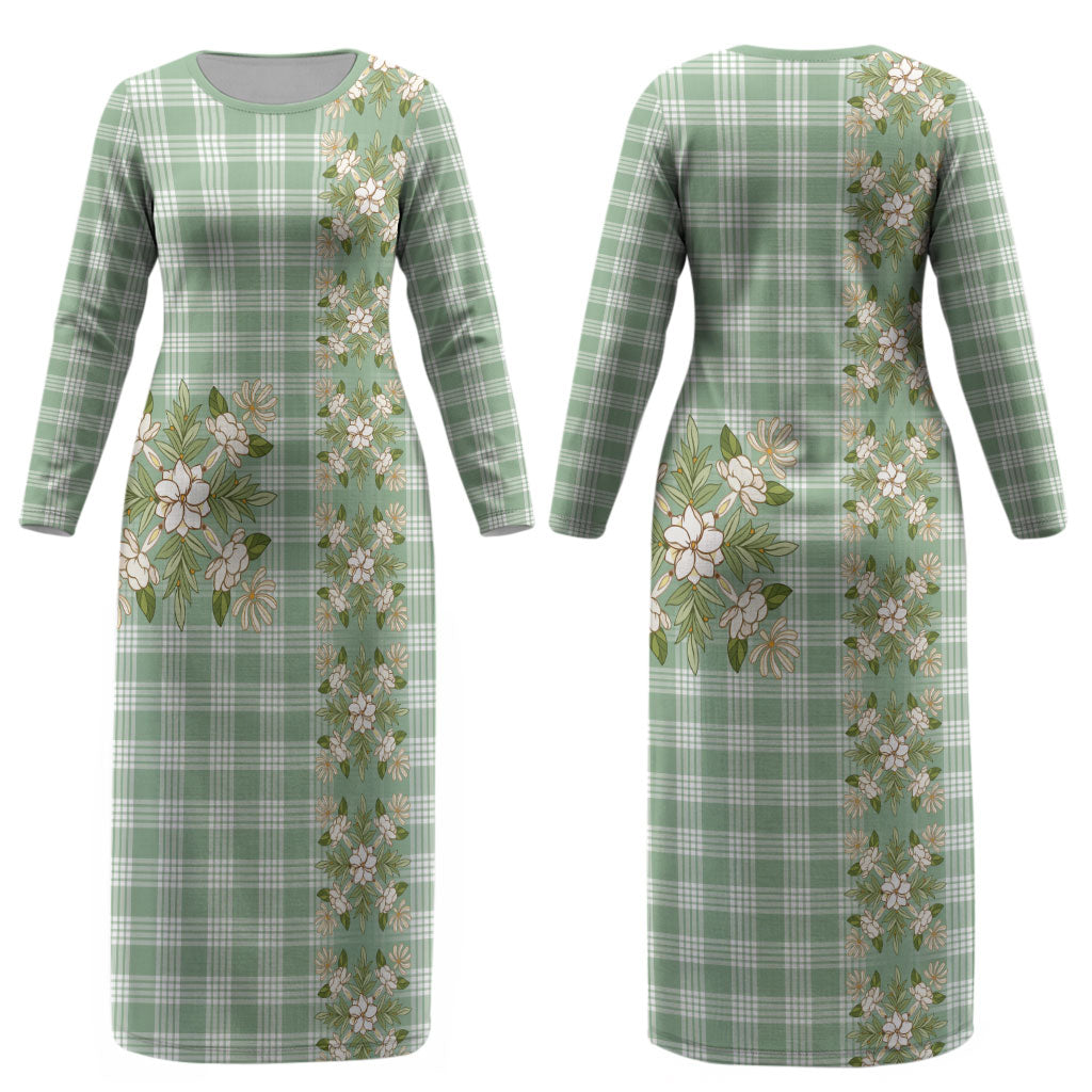 Liko Kukui Hawai'i Palaka Squares Maile Leaf Couples Matching Long Sleeve Bodycon Dress and Long Sleeve Button Shirt Flowers Hawaiian Quilt Patterns