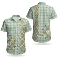 Liko Kukui Hawai'i Palaka Squares Maile Leaf Couples Matching Off Shoulder Short Dress and Hawaiian Shirt Flowers Hawaiian Quilt Patterns
