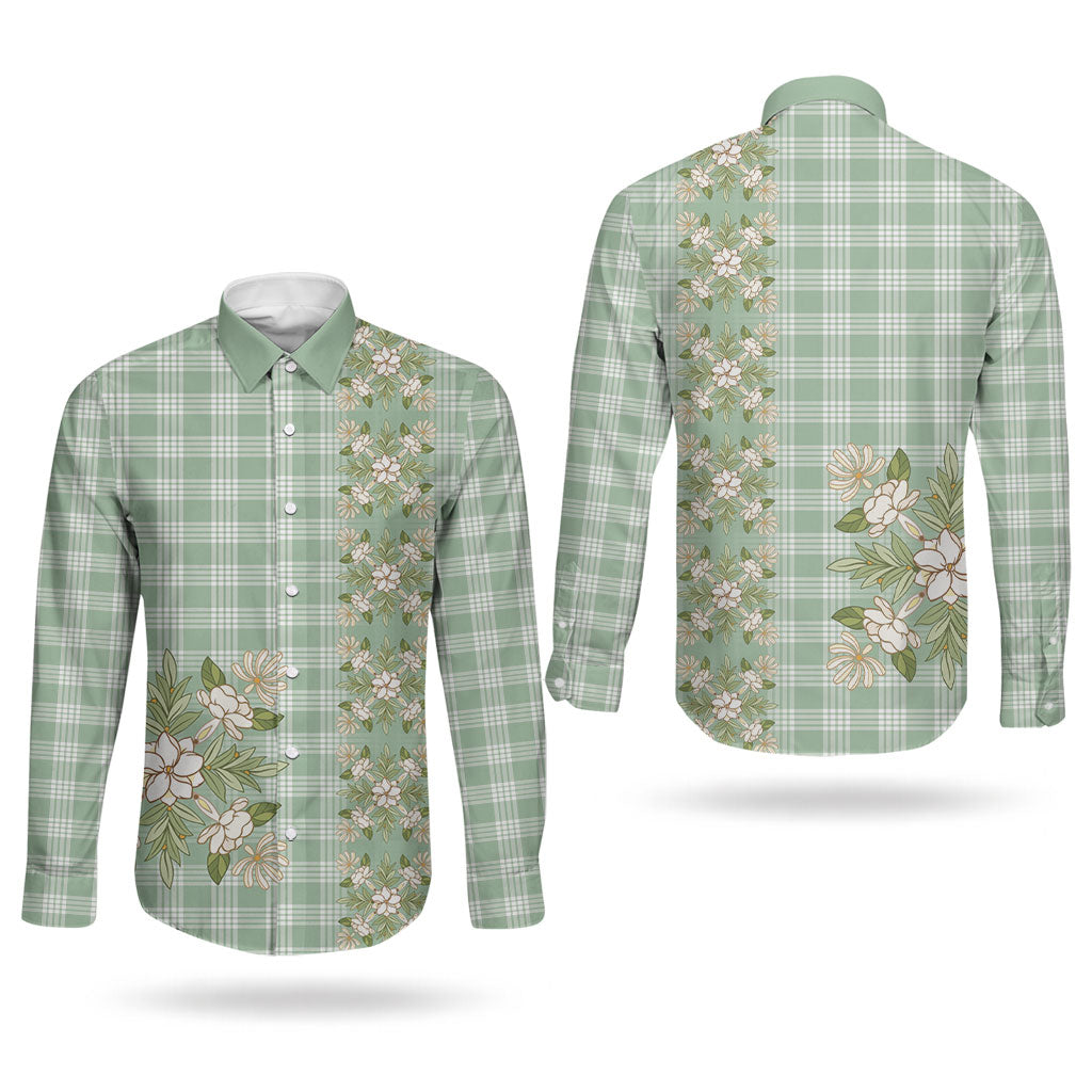 Liko Kukui Hawai'i Palaka Squares Maile Leaf Couples Matching Off The Shoulder Long Sleeve Dress and Long Sleeve Button Shirt Flowers Hawaiian Quilt Patterns