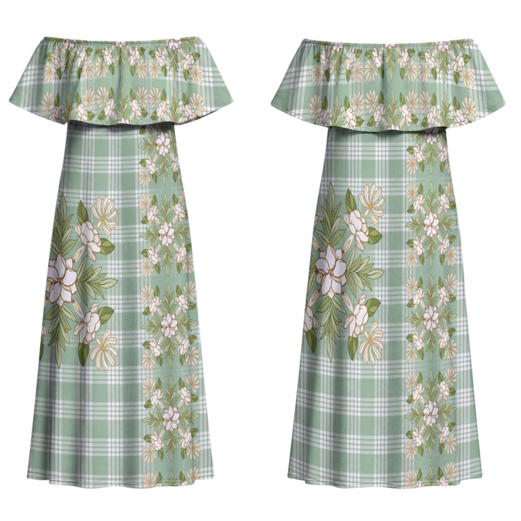Liko Kukui Hawai'i Palaka Squares Maile Leaf Family Matching Off Shoulder Maxi Dress and Hawaiian Shirt Flowers Hawaiian Quilt Patterns