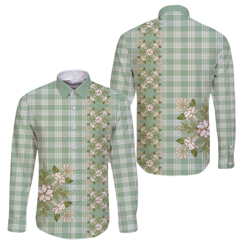 Liko Kukui Hawai'i Palaka Squares Maile Leaf Family Matching Off Shoulder Maxi Dress and Hawaiian Shirt Flowers Hawaiian Quilt Patterns
