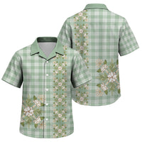 Liko Kukui Hawai'i Palaka Squares Maile Leaf Family Matching Off Shoulder Short Dress and Hawaiian Shirt Flowers Hawaiian Quilt Patterns