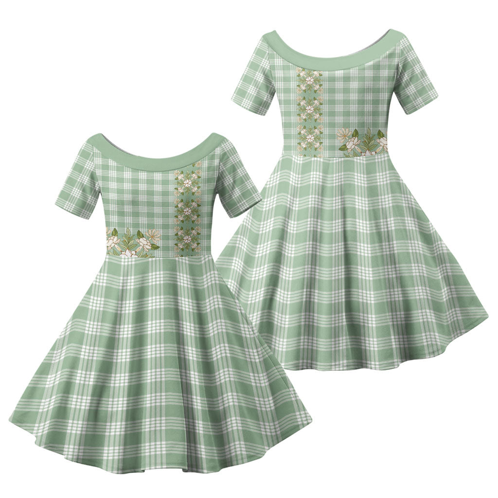 Liko Kukui Hawai'i Palaka Squares Maile Leaf Family Matching Short Sleeve Bodycon Dress and Hawaiian Shirt Flowers Hawaiian Quilt Patterns