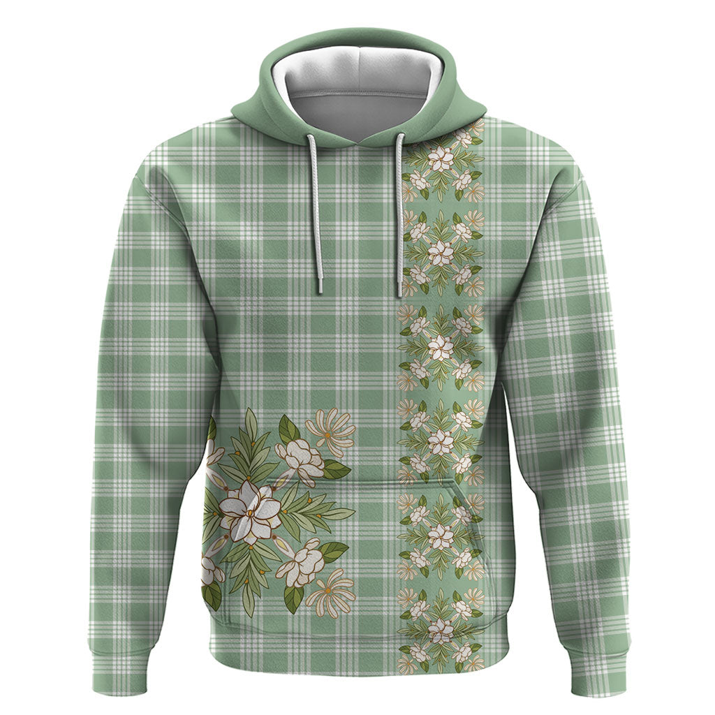 Liko Kukui Hawai'i Palaka Squares Maile Leaf Hoodie Flowers Hawaiian Quilt Patterns LT9 Pullover Hoodie Sage Green - Polynesian Pride