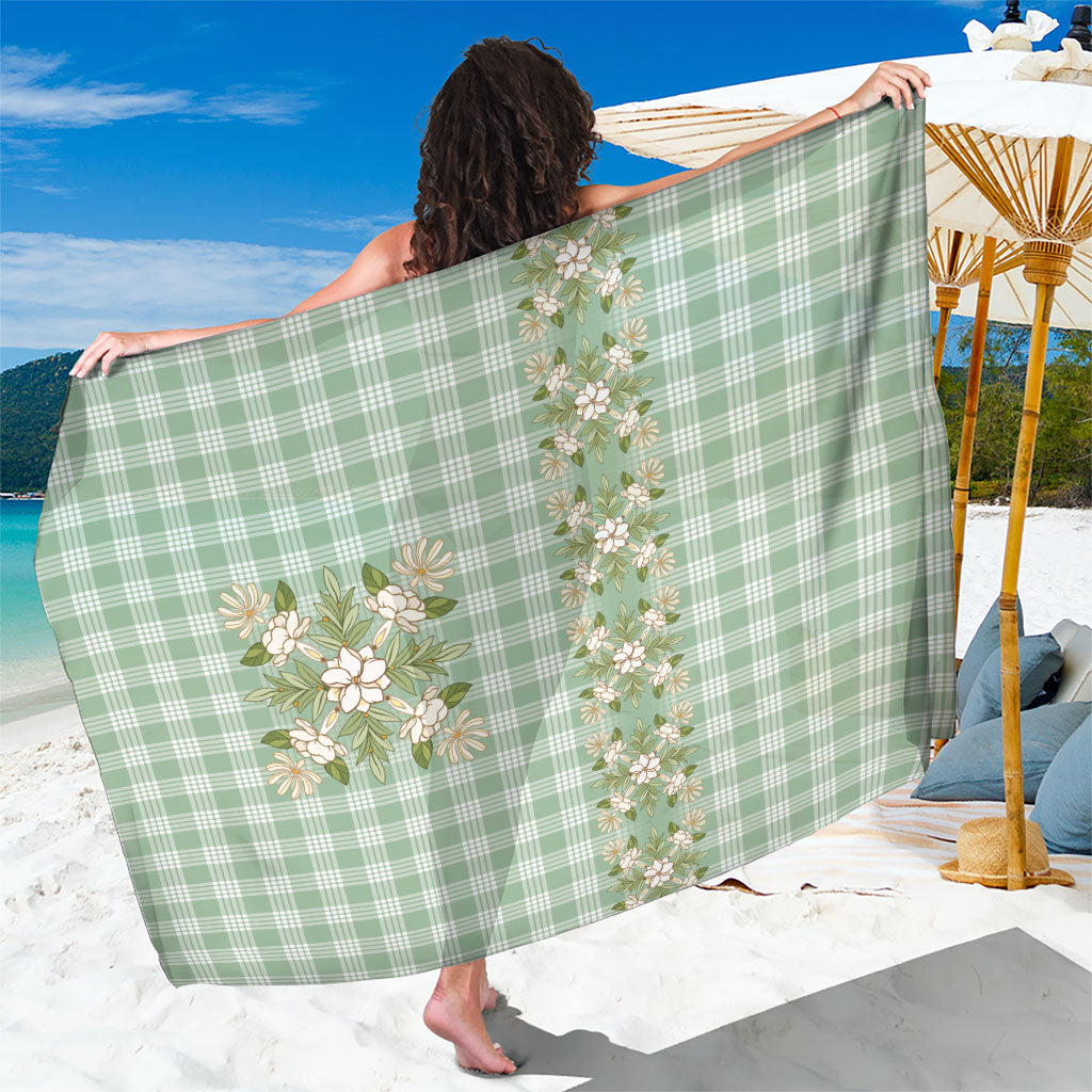 Liko Kukui Hawai'i Palaka Squares Maile Leaf Sarong Flowers Hawaiian Quilt Patterns LT9 One Size 44 x 66 inches Sage Green - Polynesian Pride