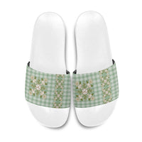 Liko Kukui Hawai'i Palaka Squares Maile Leaf Slide Sandals Flowers Hawaiian Quilt Patterns