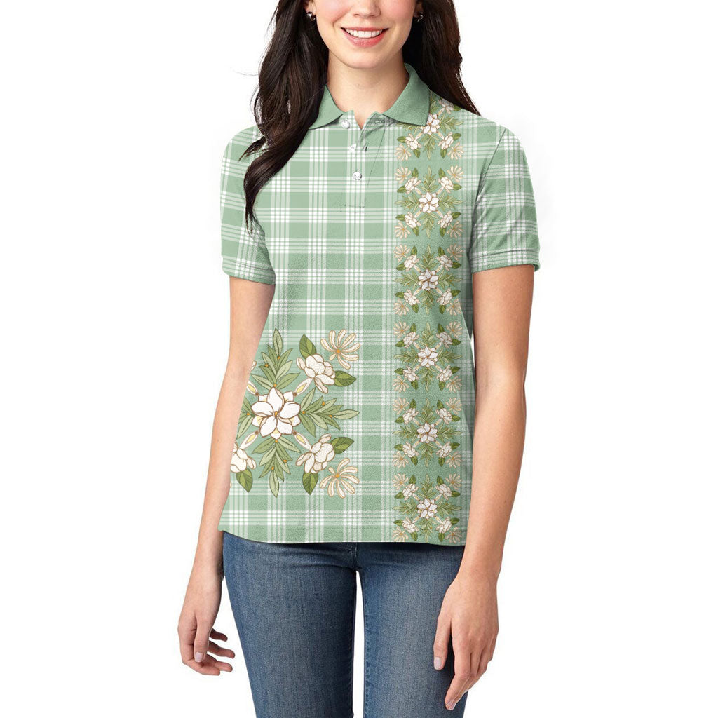 Liko Kukui Hawai'i Palaka Squares Maile Leaf Women Polo Shirt Flowers Hawaiian Quilt Patterns