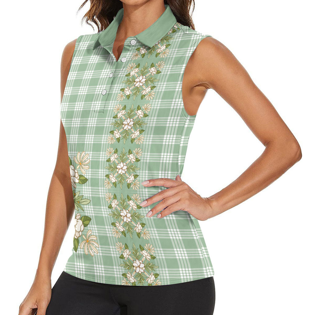 Liko Kukui Hawai'i Palaka Squares Maile Leaf Women Sleeveless Polo Shirt Flowers Hawaiian Quilt Patterns