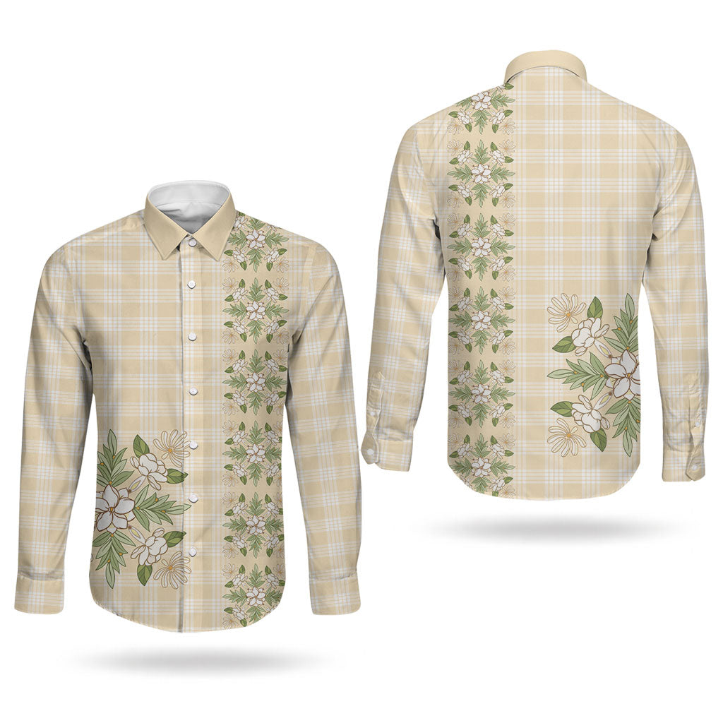 Melemele Ahiahia Hawai'i Palaka Squares Maile Leaf Couples Matching Off Shoulder Short Dress and Long Sleeve Button Shirt Flowers Hawaiian Quilt Patterns