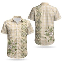 Melemele Ahiahia Hawai'i Palaka Squares Maile Leaf Couples Matching Off The Shoulder Long Sleeve Dress and Hawaiian Shirt Flowers Hawaiian Quilt Patterns