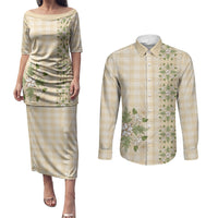 Melemele Ahiahia Hawai'i Palaka Squares Maile Leaf Couples Matching Puletasi and Long Sleeve Button Shirt Flowers Hawaiian Quilt Patterns