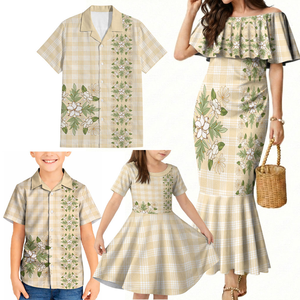 Melemele Ahiahia Hawai'i Palaka Squares Maile Leaf Family Matching Mermaid Dress and Hawaiian Shirt Flowers Hawaiian Quilt Patterns