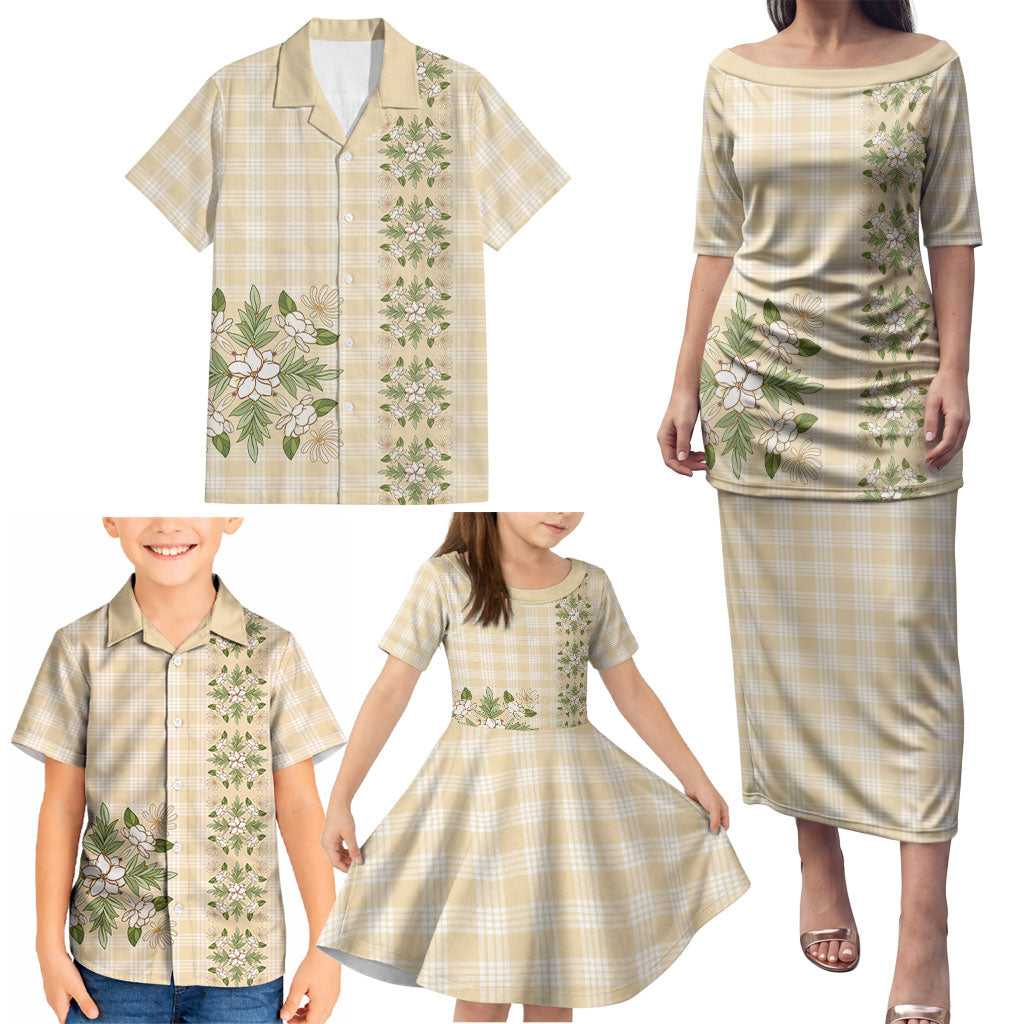 Melemele Ahiahia Hawai'i Palaka Squares Maile Leaf Family Matching Puletasi and Hawaiian Shirt Flowers Hawaiian Quilt Patterns