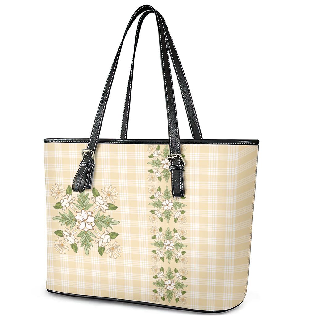 Melemele Ahiahia Hawai'i Palaka Squares Maile Leaf Leather Tote Bag Flowers Hawaiian Quilt Patterns