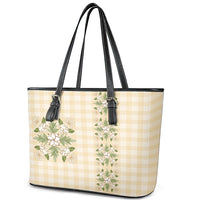 Melemele Ahiahia Hawai'i Palaka Squares Maile Leaf Leather Tote Bag Flowers Hawaiian Quilt Patterns