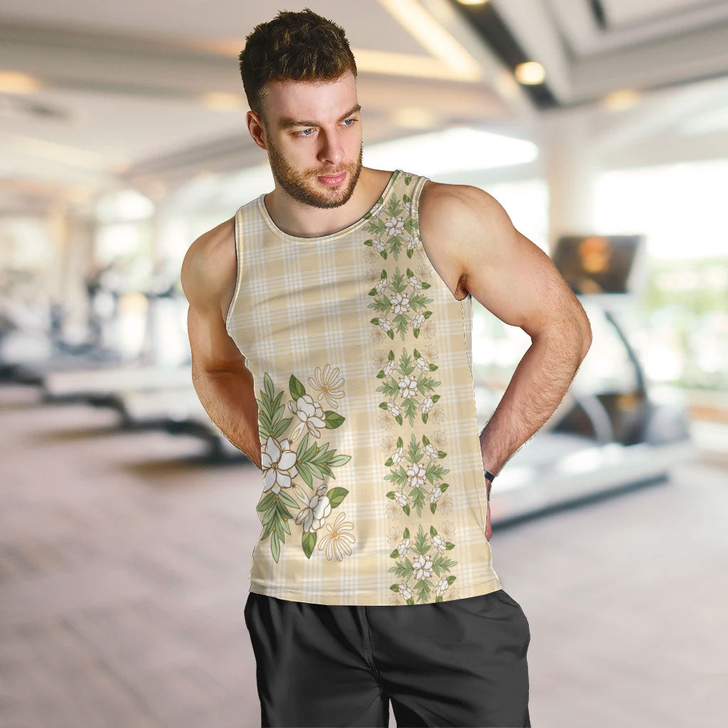 Melemele Ahiahia Hawai'i Palaka Squares Maile Leaf Men Tank Top Flowers Hawaiian Quilt Patterns LT9 Pastel Yellow - Polynesian Pride