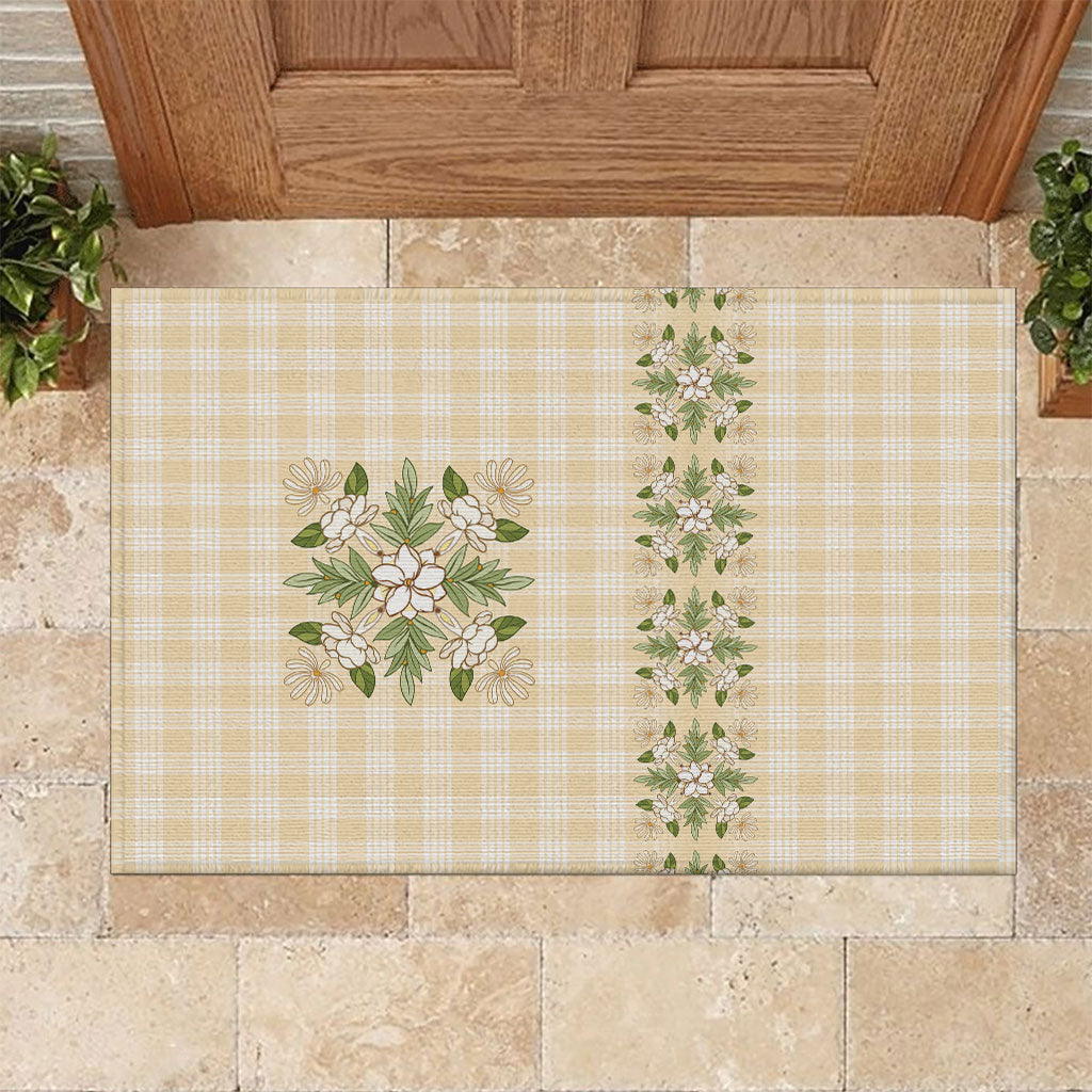 Melemele Ahiahia Hawai'i Palaka Squares Maile Leaf Rubber Doormat Flowers Hawaiian Quilt Patterns LT9 Pastel Yellow - Polynesian Pride