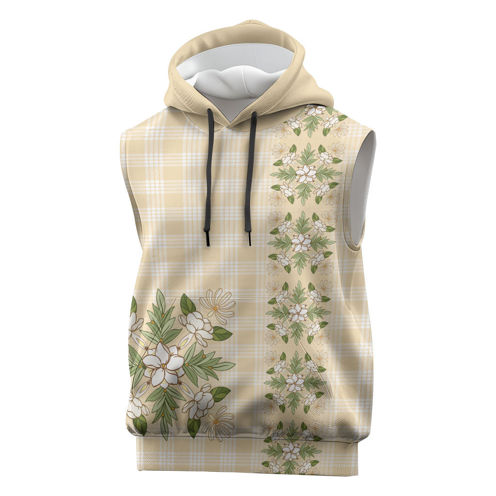 Melemele Ahiahia Hawai'i Palaka Squares Maile Leaf Sleeveless Hoodie Flowers Hawaiian Quilt Patterns LT9 Pastel Yellow - Polynesian Pride