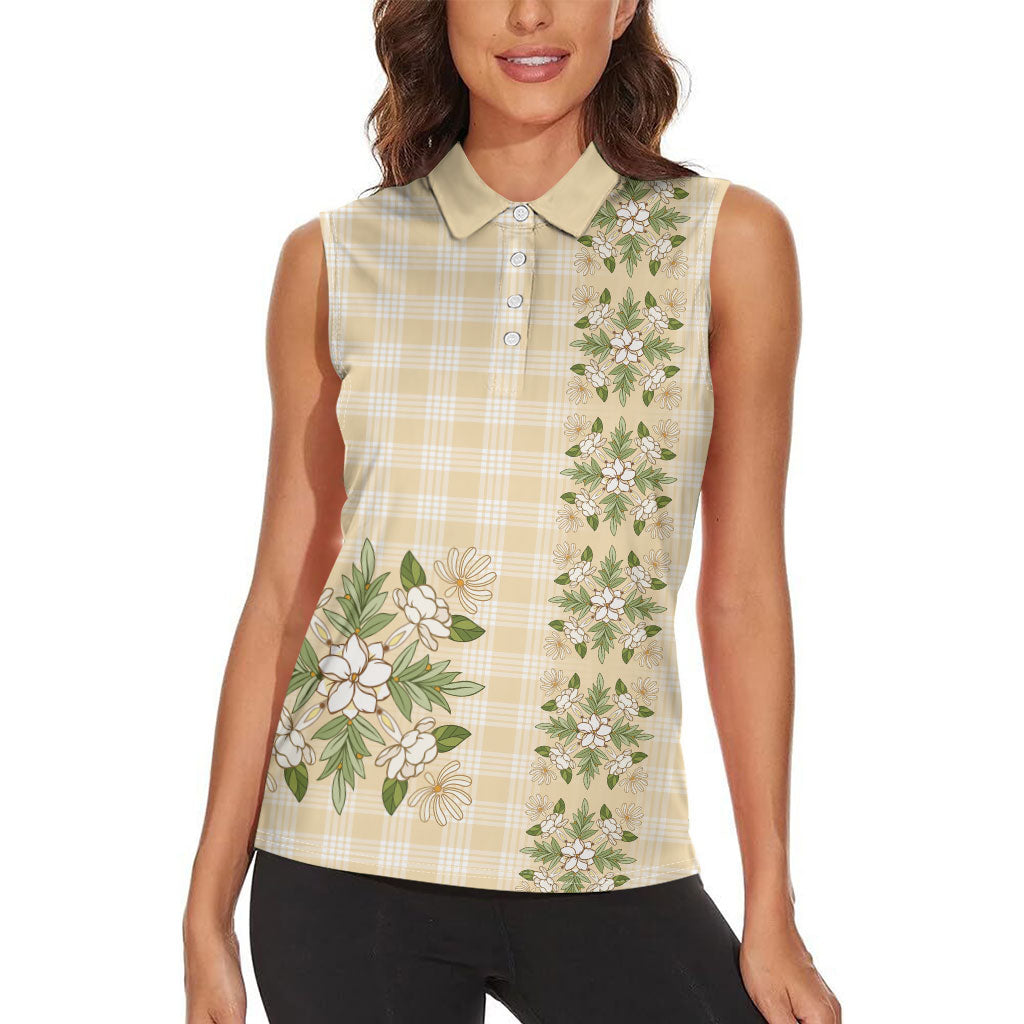 Melemele Ahiahia Hawai'i Palaka Squares Maile Leaf Women Sleeveless Polo Shirt Flowers Hawaiian Quilt Patterns