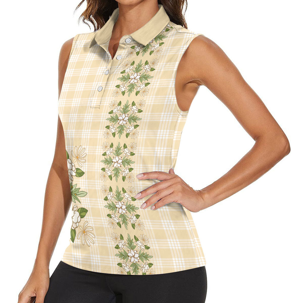 Melemele Ahiahia Hawai'i Palaka Squares Maile Leaf Women Sleeveless Polo Shirt Flowers Hawaiian Quilt Patterns