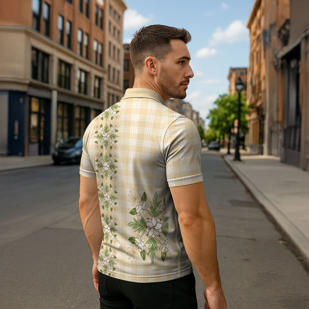 Melemele Ahiahia Hawai'i Palaka Squares Maile Leaf Zipper Polo Shirt Flowers Hawaiian Quilt Patterns