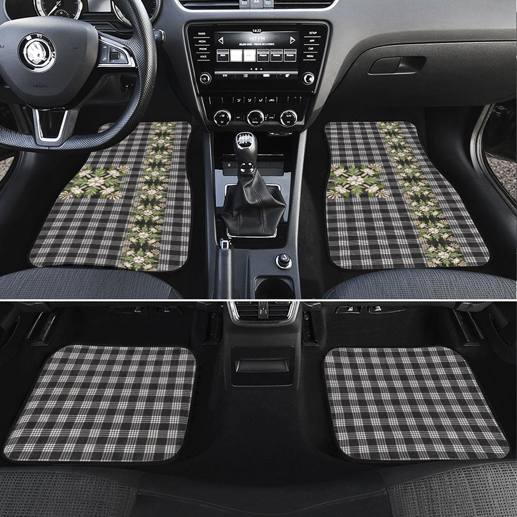 Pauli Hawai'i Palaka Squares Maile Leaf Car Mats Flowers Hawaiian Quilt Patterns LT9 Set 4pcs Soft Black - Polynesian Pride