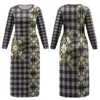 Pauli Hawai'i Palaka Squares Maile Leaf Family Matching Long Sleeve Bodycon Dress and Hawaiian Shirt Flowers Hawaiian Quilt Patterns